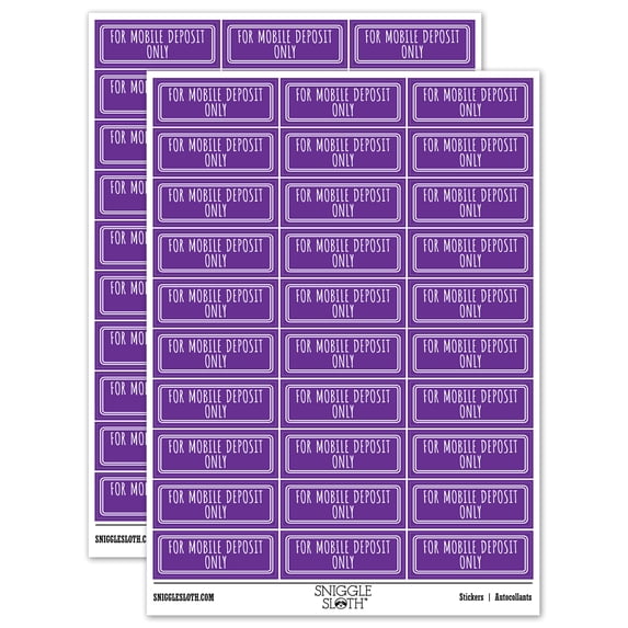 For Mobile Deposit Only Check Sticker Set - Purple - Gloss Finish - 1.75" Medium