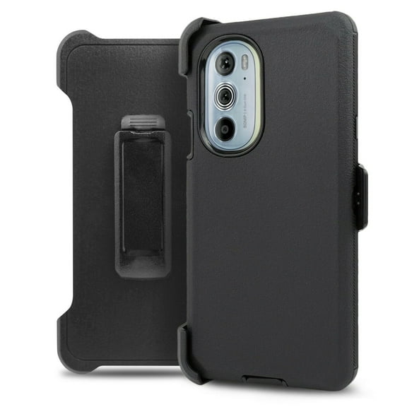 For Morotola Edge 2022 Heavy Duty Rugged Shockproof Full Body Protection Case With 360 Swivel Kicktand Holster Belt Clip And Built in Screen Protector Phone Cover Case - Black