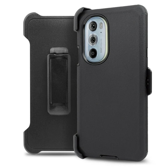 For Morotola Moto Edge Plus 2022 Edge X30 Phone Heavy Duty Rugged Shockproof Case With 360 Swivel Kicktand Holster Belt Clip And Built in Screen Protector Cover Case - Black