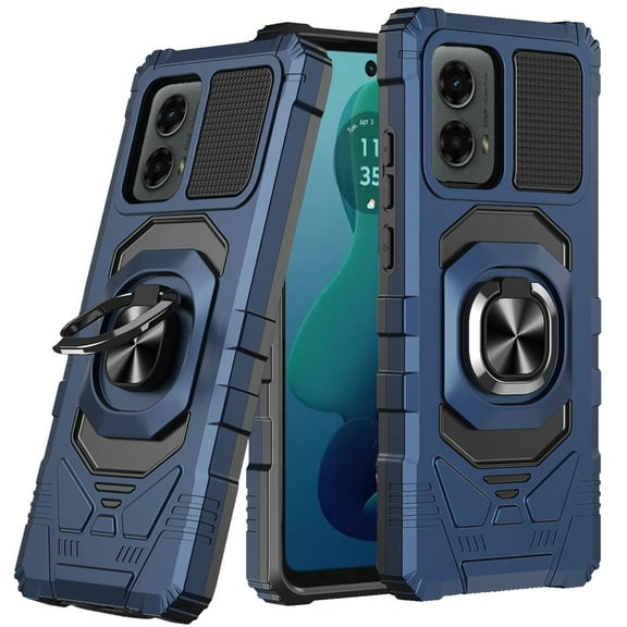For Motorola Moto G 5G 2024 Robotic Hybrid with Magnetic Ring Stand Case Cover - Dark Blue