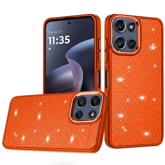 For Moto G 5G 2025/2026 / G PLAY 2026 Beautiful Diamond Metallic Design Metal Chrome Edged Hybrid - Cosmic Orange