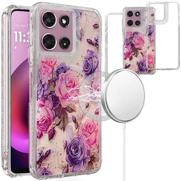 For Moto G 5G 2025/2026 / G PLAY 2026 Fashion Printed Magnetic Design Hybrid Case - Purple Roses