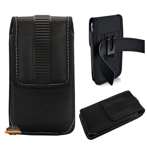 For Motorola Moto G 5G (2022), Moto G Power (2022) Rugged Canvas Cellphone Belt Clip Cover Holster Pouch Holder with Belt Loops Universal Vertical Carrying Case - Black
