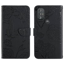 For Moto G Pure 2022 / Moto G Power 2022 Case,Wallet Case with Card Slot Kickstand Strap PU Leather Shockproof Protective Flip Folio Case Floral Butterfly for Girls Women Men, Black