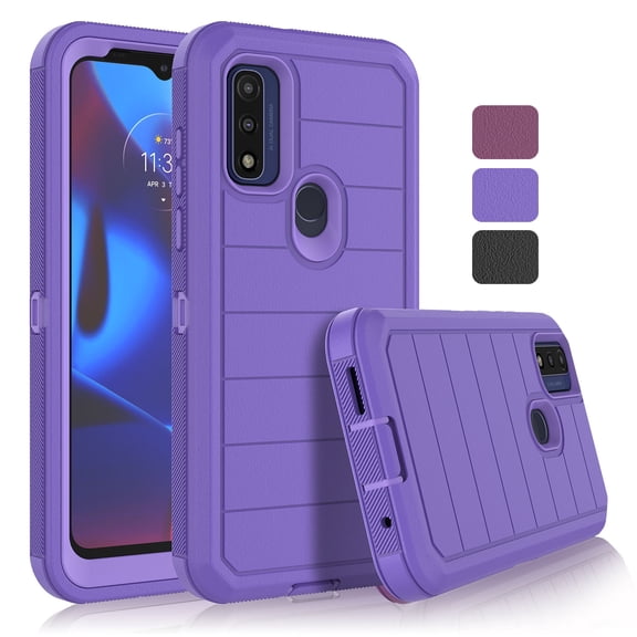 For Moto G Pure / Moto G Power 2022 Cases, Phone Case for Moto G Pure / G Power 2022 6.5", Tekcoo Shockproof Heavy Duty Armor Plastic & Rubber Rugged Bumper 3-in-1 Case Cover -Purple