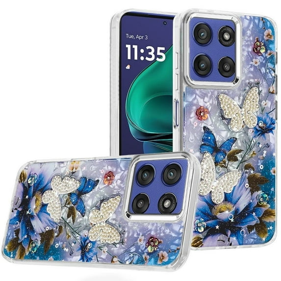 For Moto G Stylus 5G 2026/2025 Epoxy Glitter Butterfly Ornaments Design HQ Metal Buttons Hybrid - 1