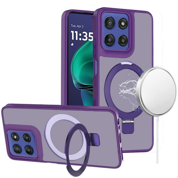 For Moto G Stylus 5G 2025 Magnetic Matching Ring Stand Full Rotation Matte Hybrid - Dark Purple