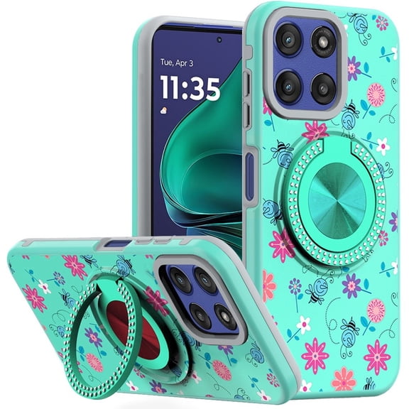 For Moto G Stylus 5G 2026/2025 Metal Diamond CD Pattern Design Matte Finished Hybrid with Rotational Ring [Car Mount Friendly] Case - 6