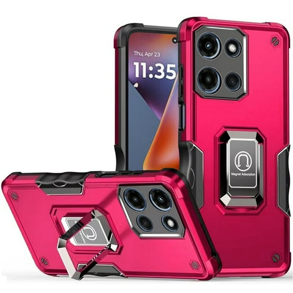 For Motorola Moto G 5G 2025 OPTIMUM Magnetic Ring Stand Hybrid Case Cover - Hot Pink