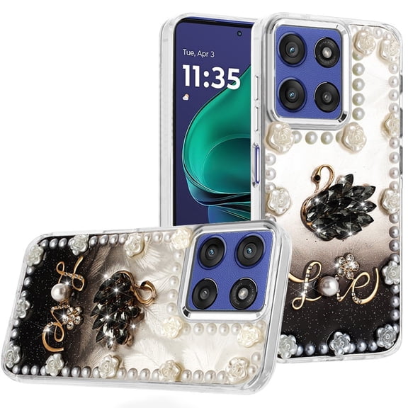 For Moto G Stylus 5G 2026/2025 Pearls Epoxy Glitter Ornaments Design Chrome Edged Case - 2