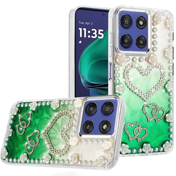 For Moto G Stylus 5G 2025 Pearls Epoxy Glitter Ornaments Design Chrome Edged Case - 5
