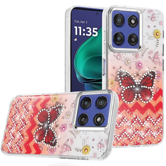 For Moto G Stylus 5G 2026/2025 Resin Epoxy Design Diamond Metal Edged Hybrid Case - F