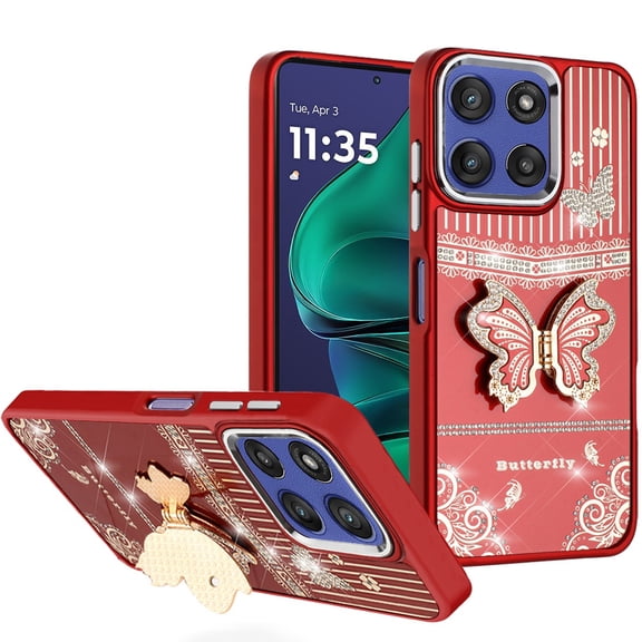 For Moto G Stylus 2026/2025 Case 3D Butterfly Bling Charm Stand + Tempered Glass