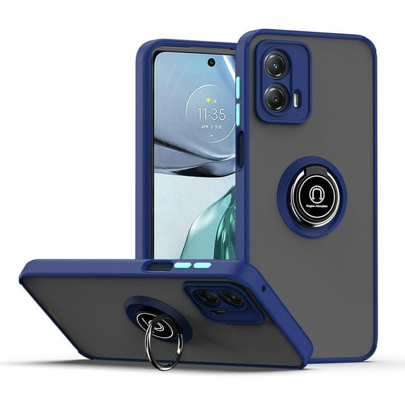 For Motorola Edge 2023 Impact Metal Ring Holder Stand Magnetic Car Mount Protective Hybrid Case Cover Blue