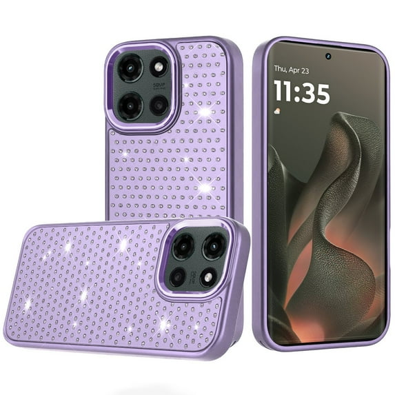 For Motorola Edge 2025 Beautiful Diamond Metallic Design Metal Chrome Edged Hybrid - Purple