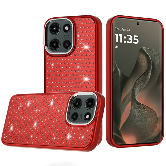 For Motorola Edge 2025 Beautiful Diamond Metallic Design Metal Chrome Edged Hybrid - Red