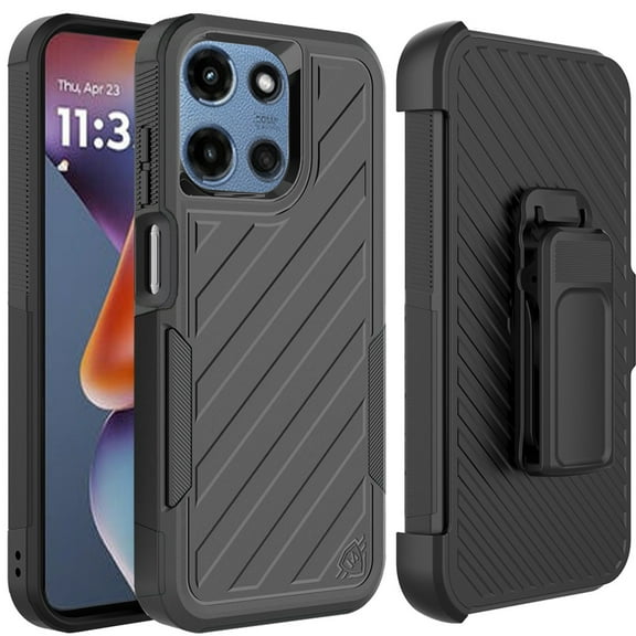 For Motorola Edge 2025 Case, Rugged 2in1 Armor Combo Belt Clip Holster, Non-Slip Tough Hybrid lined Shockproof Case Phone Cover (Black / Black)