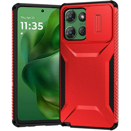 For Motorola Edge 2025 Case, Slim Fit Shockproof Hybrid with Slide Camera Window Covering, Rugged Tpu Silicone Hard PC Bumper Phone Cover (Red)