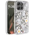thumbnail image 1 of For Motorola Edge 2025 Spectacular Full Bling Stones Glitter HQ Hybrid Floral Series - White, 1 of 3