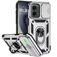 thumbnail image 1 of For Motorola Edge 5G 2024 XT2405V Camera Push Magnetic Ring Hybrid Kickstand Cover Cell Phone Case + Tempered Glass - Silver, 1 of 5