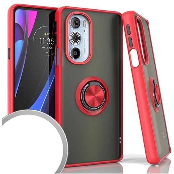 For Motorola Edge+ Edge Plus 2022 XT2201DL O-Ring Cover Phone Case + Tempered Glass - Red