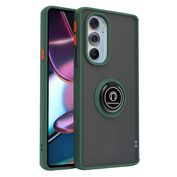 For Motorola Edge Plus 2022 Impact Metal Ring Holder Stand Magnetic Car Mount Protective Hybrid Case Cover Green
