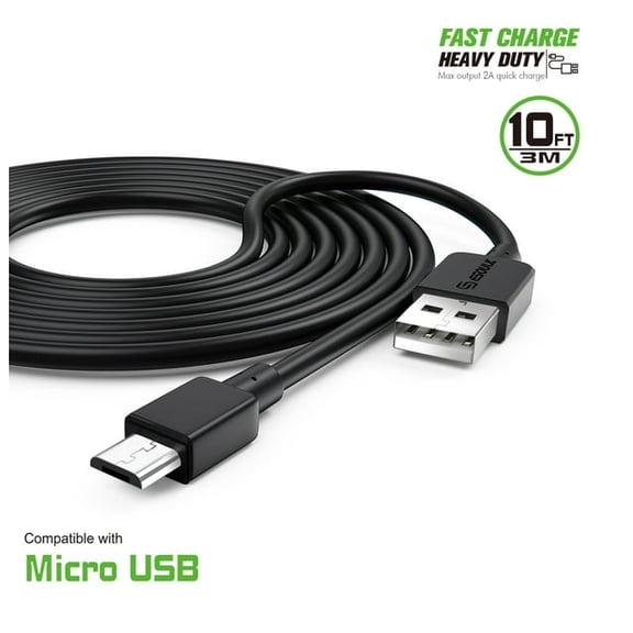 For Motorola Moto E6 Plus XT2025-1 2X 10FT Braided Fast USB Charging Cable Type A to Micro USB