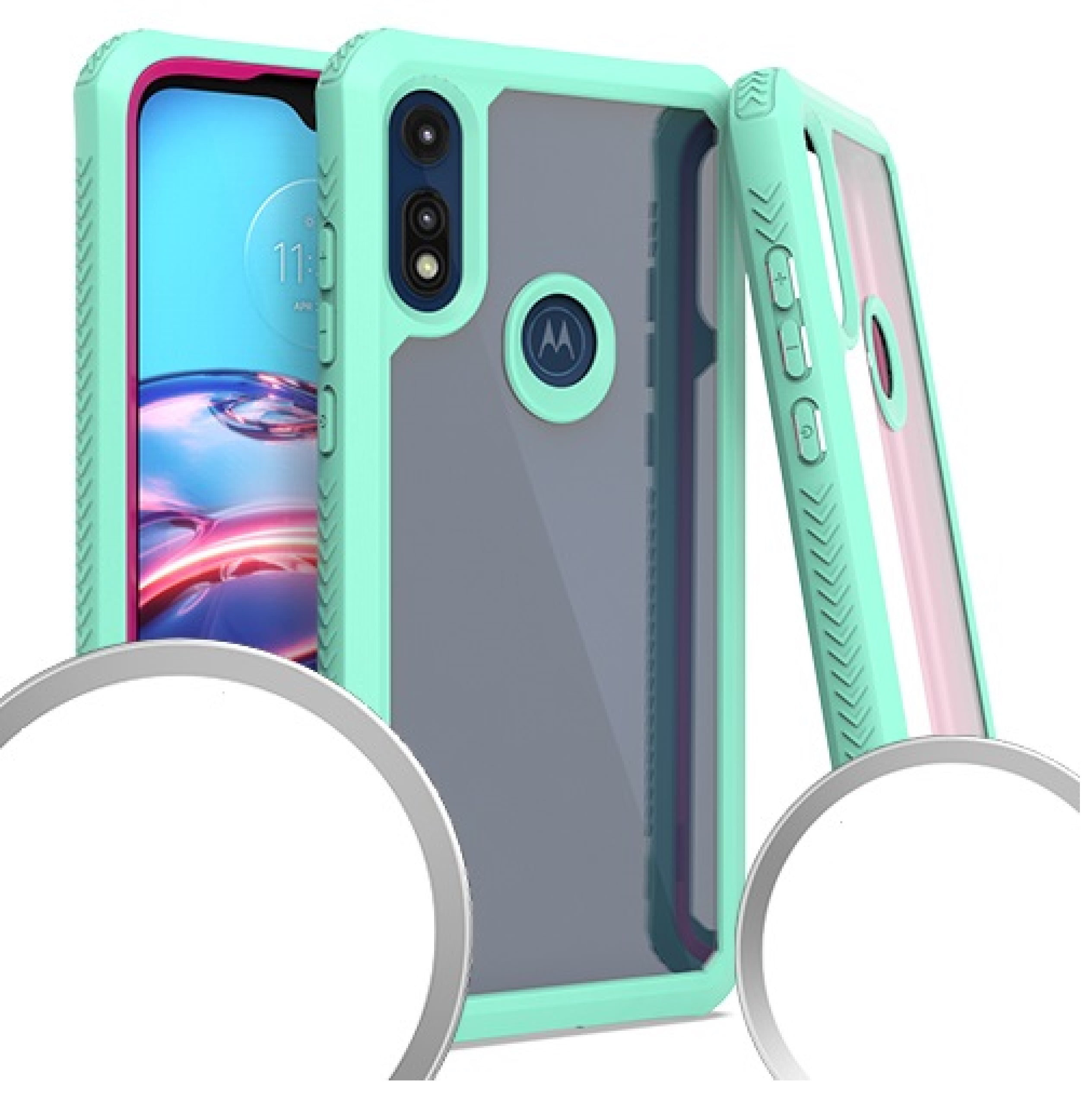 For Motorola Moto E 2020 XT2052DL / Moto E7 XT20522PP Prozkin Shockproof Hybrid Cell Phone Cover Case - Teal For Motorola Moto E 2020 XT2052DL / Moto E7 XT20522PP Prozkin Shockproof Hybrid Cell Phone Cover Case - Teal
