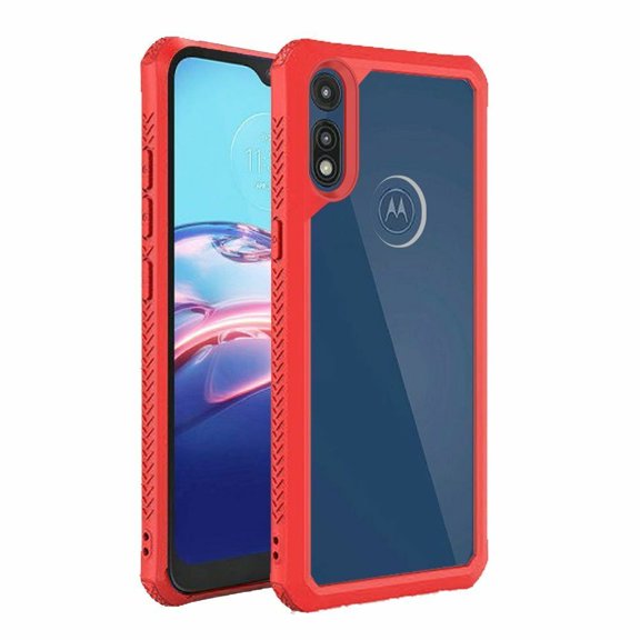 For Motorola Moto E 2020 XT2052DL / Moto E7 XT20522PP Prozkin Shockproof Hybrid Phone Cover Case + Tempered Glass - Red