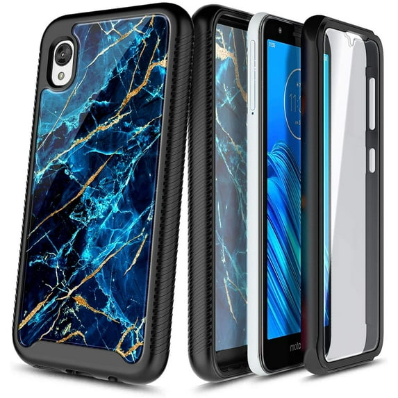 For Motorola Moto E6 Case, with Built-in Screen Protector, Nagebee Full-Body Protective Rugged Bumper Cover, Shockproof Durable Case (Sapphire)