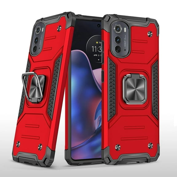 For Motorola Moto Edge (2022) Armor Hybrid with Ring Holder Kickstand Shockproof Heavy-Duty Durable Rugged Dual Layer Cover ,Xpm Phone Case [ Red ]
