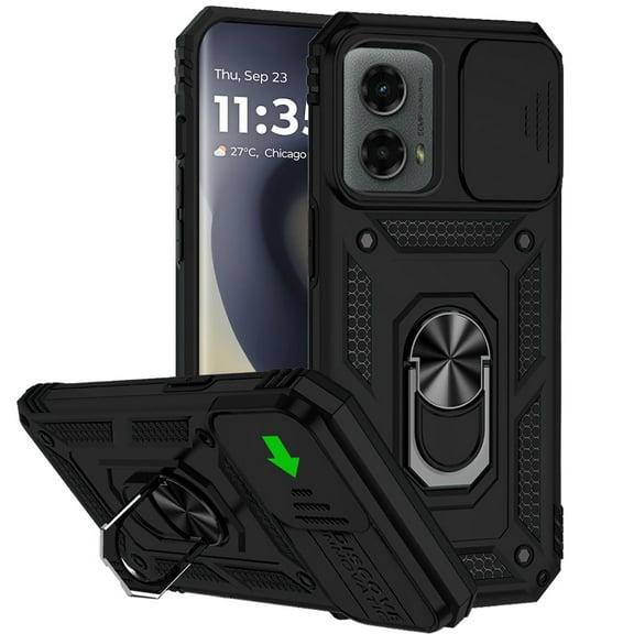 For Motorola Moto Edge 5G 2024 Shockproof Edge Bumper with Stand, Camera Lens Protection & 360° Rotate Ring Kickstand Cover ,Xpm Phone Case [ Black ]