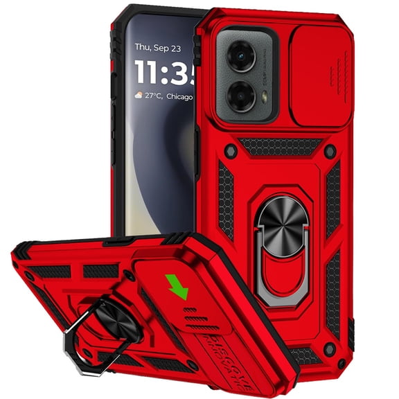 For Motorola Moto Edge 5G 2024 Shockproof Edge Bumper with Stand, Camera Lens Protection & 360° Rotate Ring Kickstand Cover ,Xpm Phone Case [ Red ]