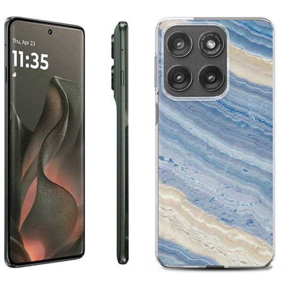 For Motorola Moto Edge 5G 2025 Protective Shockproof Phone Case, by OneToughShield - Marble/ Marina Blue