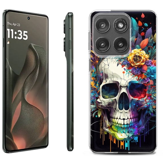 For Motorola Moto Edge 5G 2025 Protective Shockproof Phone Case, by OneToughShield - Skull Flower