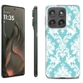 thumbnail image 1 of For Motorola Moto Edge 5G 2025 Protective Shockproof Phone Case, by OneToughShield - Victorian White/Teal, 1 of 4