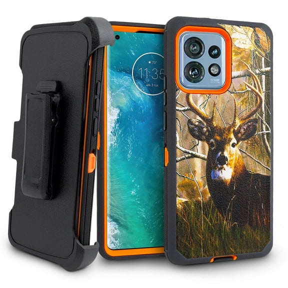 For Motorola Moto Edge Plus Edge   2023 Heavy Duty Rugged Shockproof Full Body Protection 360 Swivel Kicktand Holster Belt Clip Phone Case - Deer