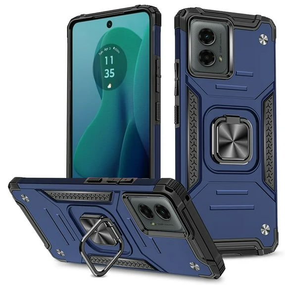 For Motorola Moto G 5G 2024 Armor Hybrid with Ring Holder Kickstand Shockproof Heavy-Duty Durable Rugged Dual Layer Cover ,Xpm Phone Case [ Blue ]