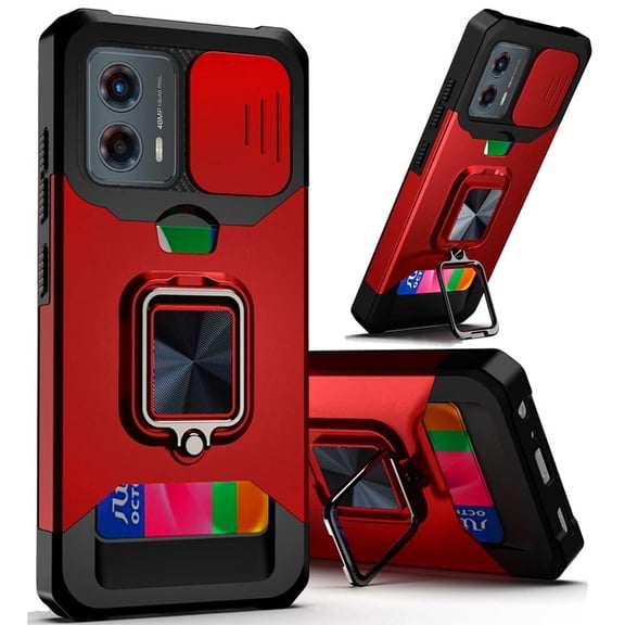 For Motorola Moto G 5G 2024 MOTXT2417DPP Multi-Functional Ring Kickstand Cover Phone Case - Red