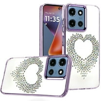 For Motorola Moto G 5G 2025 Angel Hearts Bling Shimmer Colorful Glitter Chrome Edged Hybrid Case - Purple