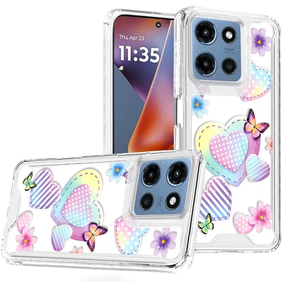 For Motorola Moto G 5G 2025 Beautiful TPU Designs Case Case - Pastel Hearts with Butterflies