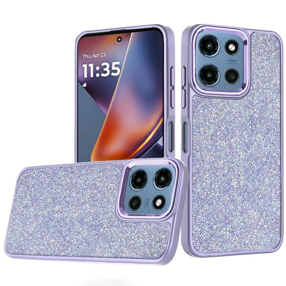 For Motorola Moto G 5G 2025 Crystal Glass Diamond with Metallic Buttons and Edges Hybrid Case - Dark Purple