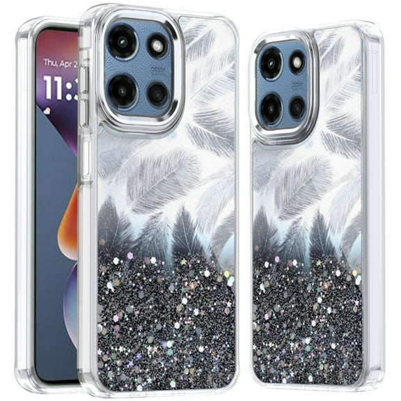 For Motorola Moto G 5G 2025 Epoxy Glitter Shimmer Hybrid Case - Black