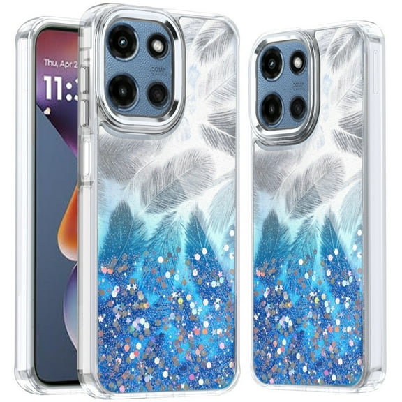 For Motorola Moto G 5G 2025 Epoxy Glitter Shimmer Hybrid Case - Dark Blue