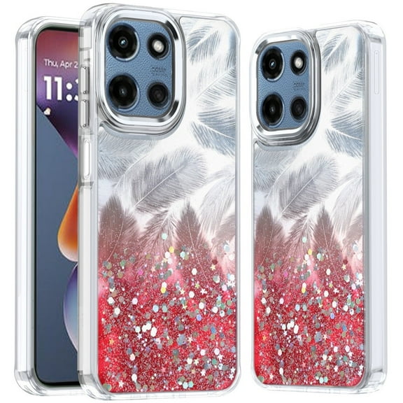 For Motorola Moto G 5G 2025 Epoxy Glitter Shimmer Hybrid Case - Red