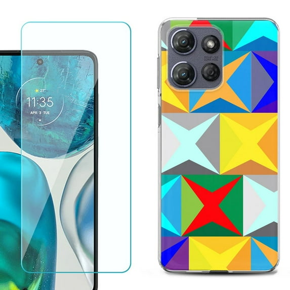For Motorola Moto G 5G 2025 Phone Case Cover with Tempered Glass Screen Protector, by OneToughShield - Abstract Color