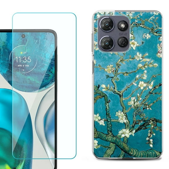 For Motorola Moto G 5G 2025 Phone Case Cover with Tempered Glass Screen Protector, by OneToughShield - Almond Blossom