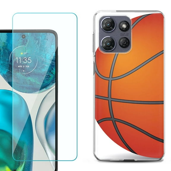 For Motorola Moto G 5G 2025 Phone Case Cover with Tempered Glass Screen Protector, by OneToughShield - Basketball