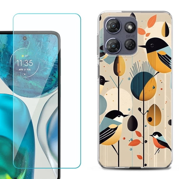 For Motorola Moto G 5G 2025 Phone Case Cover with Tempered Glass Screen Protector, by OneToughShield - Bird Cardinal