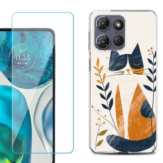 For Motorola Moto G 5G 2025 Phone Case Cover with Tempered Glass Screen Protector, by OneToughShield - Calm Cat